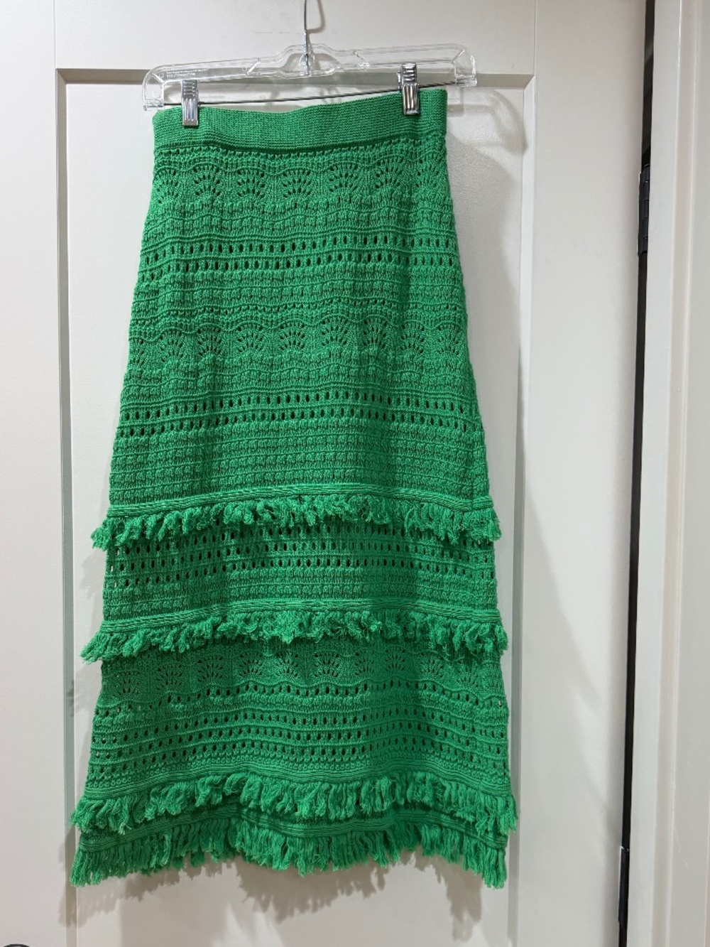Boden Midi Green Sweater Fringe Skirt Women's Size S